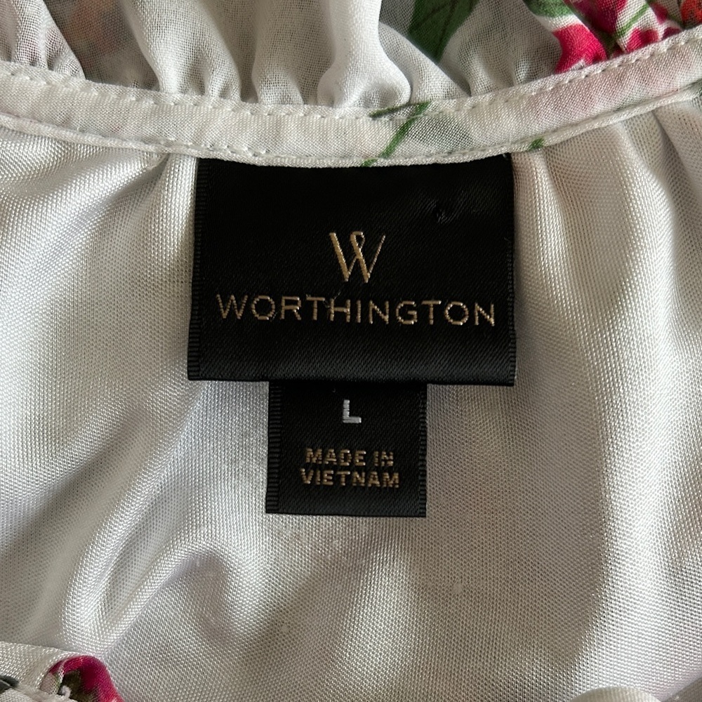 Worthington Floral Blouse - White with Red and Green size large - Picture 7 of 8